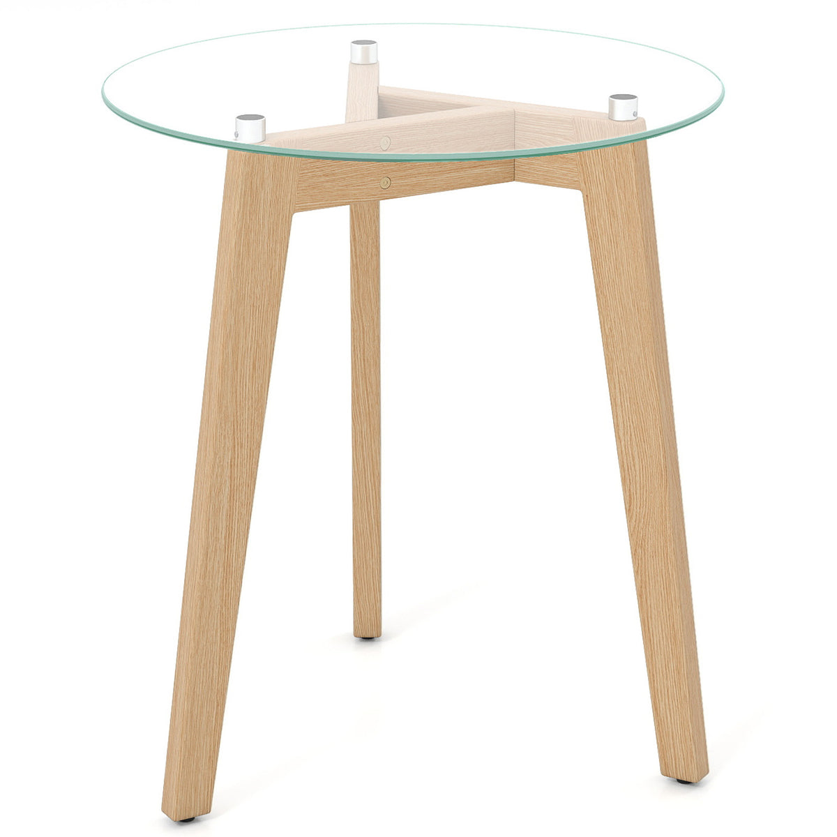 Tempered Glass End Table Round with Rubber Wood Legs