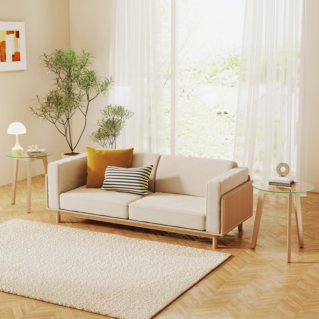 Tempered Glass End Table Round with Rubber Wood Legs – 1 Piece