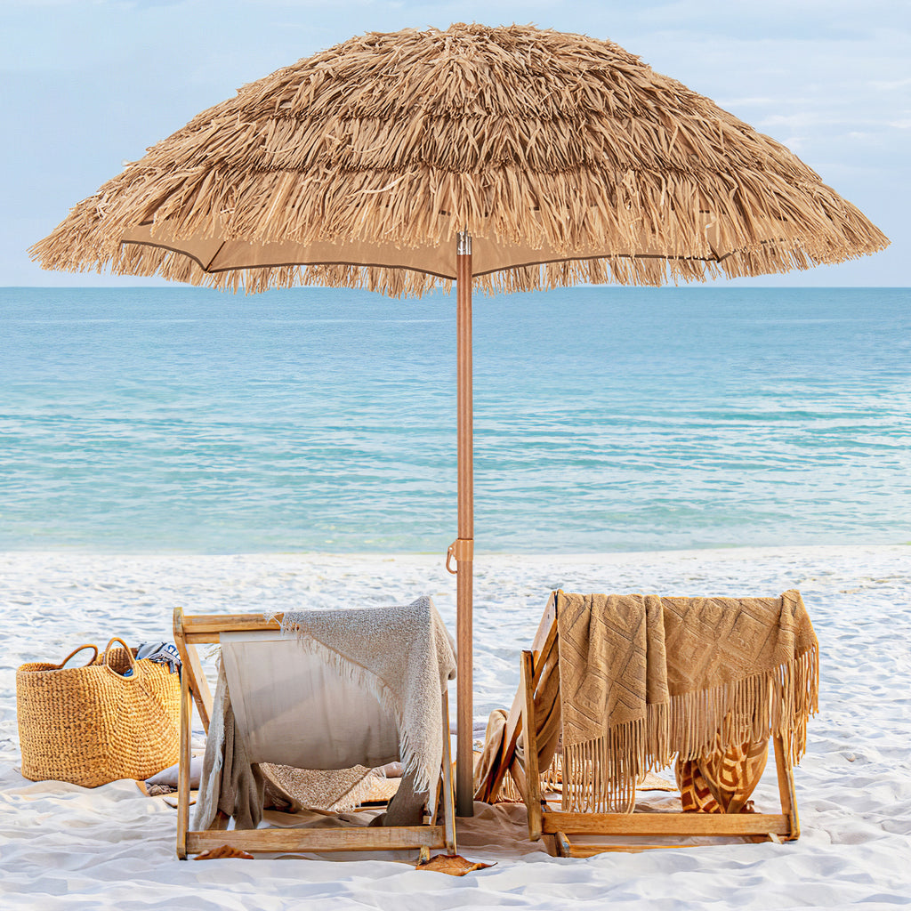 6.5 Feet Thatched Tiki Umbrella with Foldable Stand – Natural