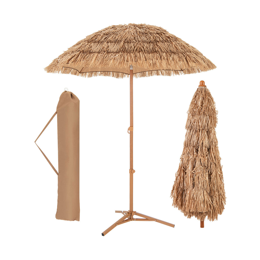 6.5 Feet Thatched Tiki Umbrella with Foldable Stand – Natural