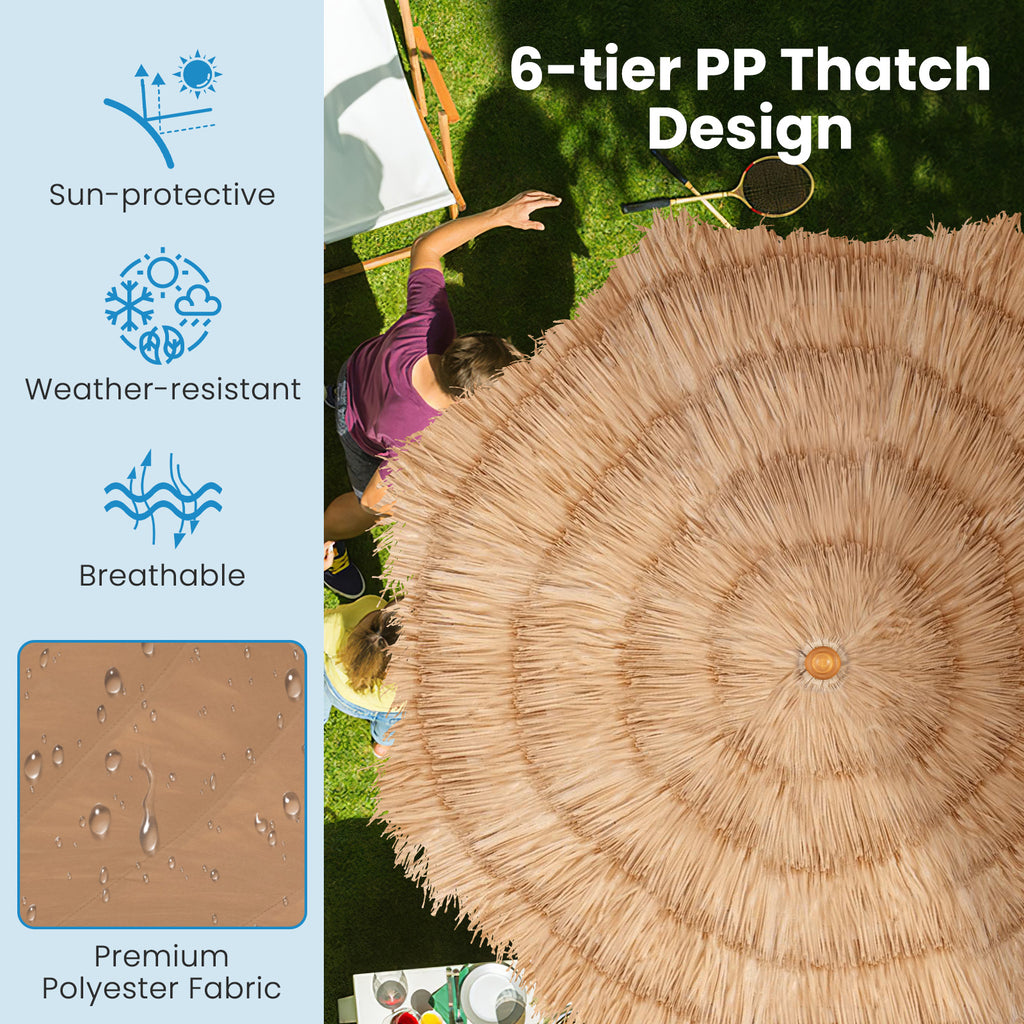 6.5 Feet Thatched Tiki Umbrella with Foldable Stand – Natural