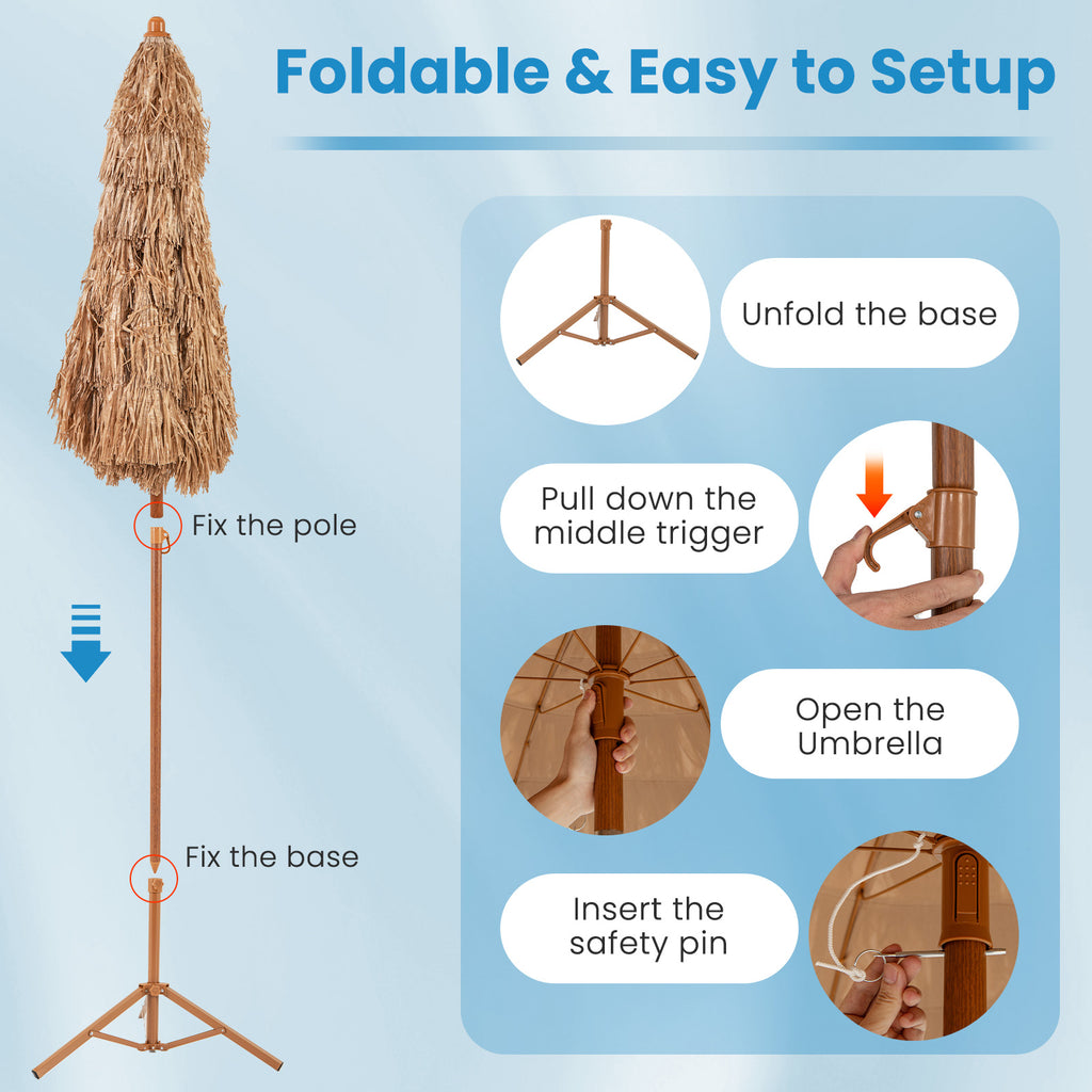 6.5 Feet Thatched Tiki Umbrella with Foldable Stand – Natural