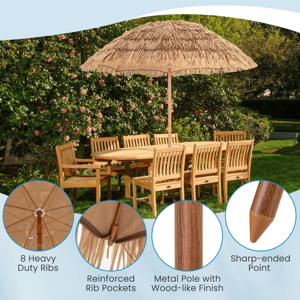 6.5 Feet Thatched Tiki Umbrella with Foldable Stand – Natural