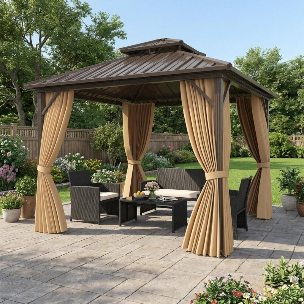 The Complete Outdoor Living Bundle: Hardtop Gazebo and 4-Piece Rattan
