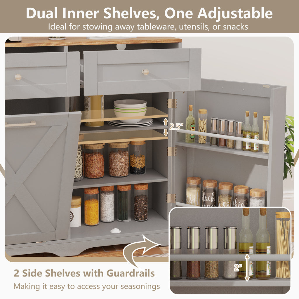 Tilt Out Trash Can Cabinet with Outlets - Gray