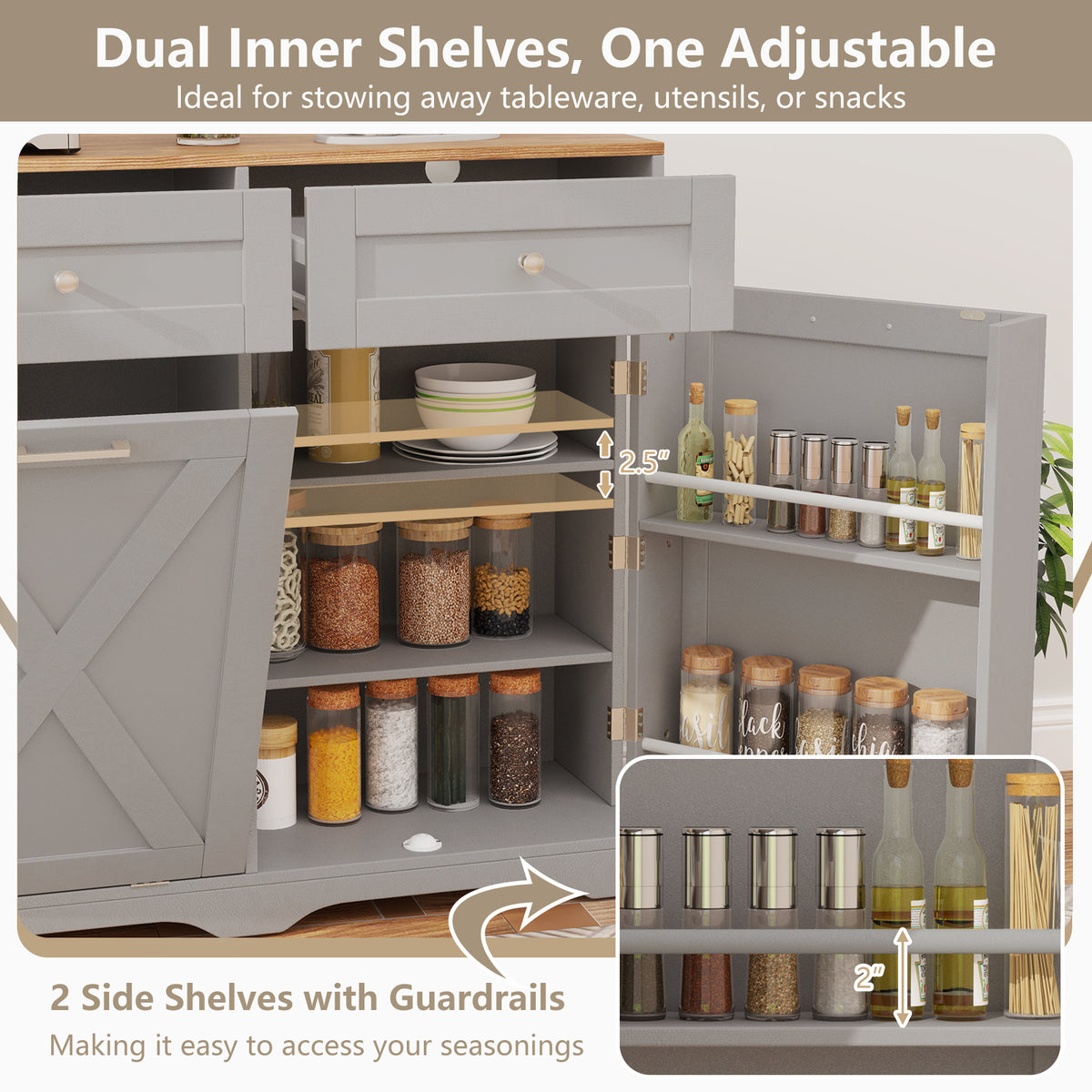 Tilt Out Trash Can Cabinet with Outlets - Gray