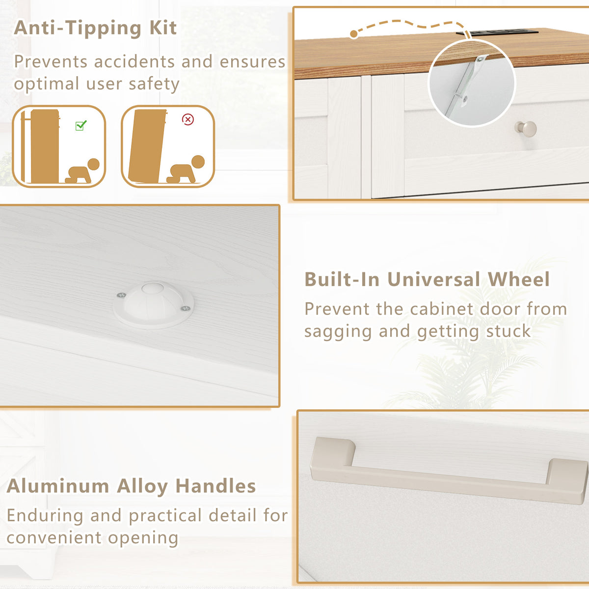 Tilt Out Trash Can Cabinet with Outlets and Shelf - White