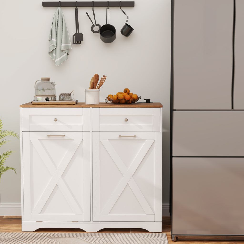 Tilt Out Trash Can Cabinet with Outlets - Gray