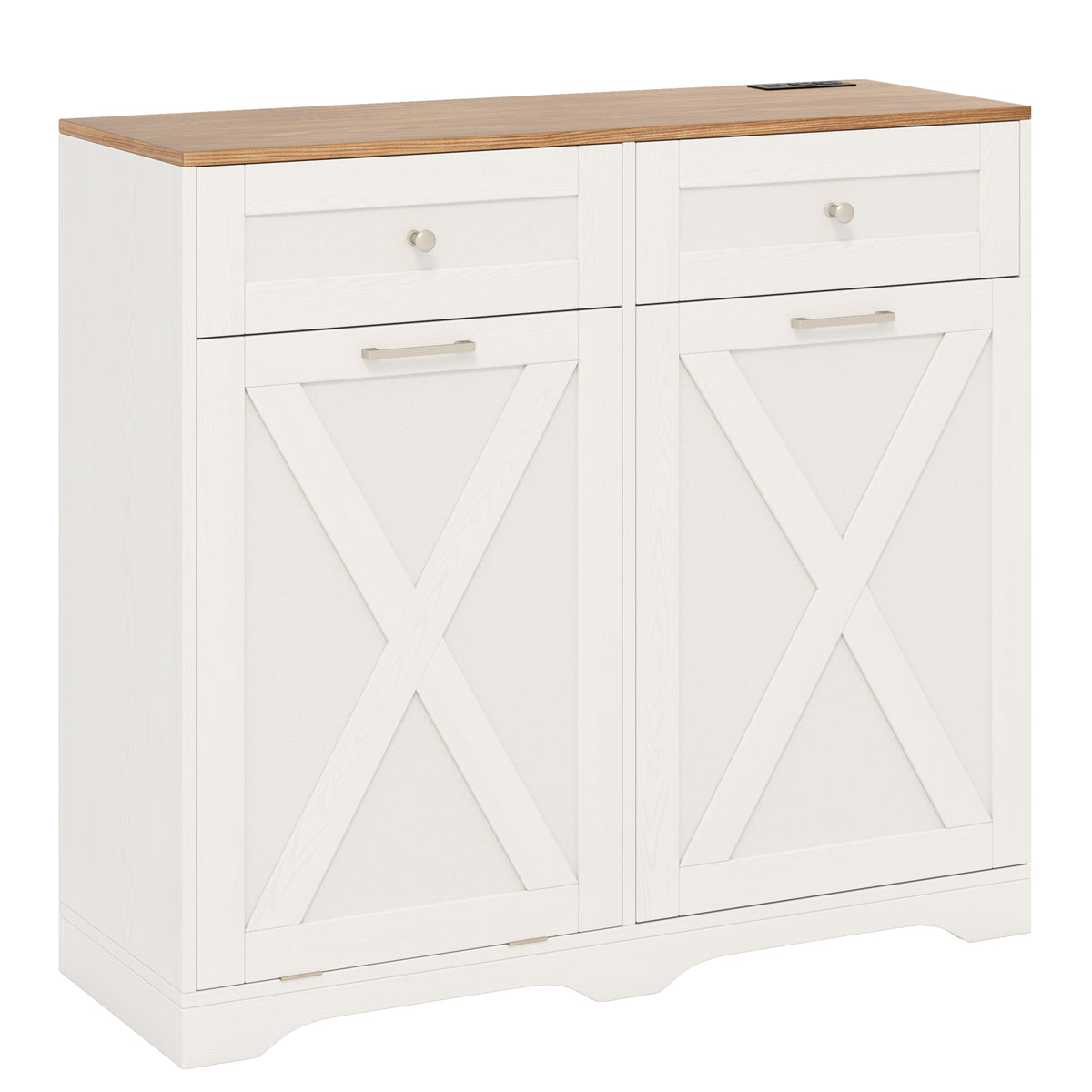 Tilt Out Trash Can Cabinet with Outlets - White