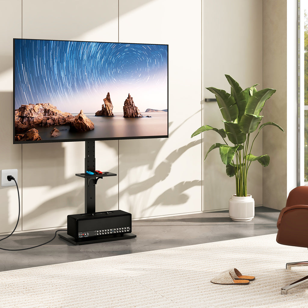 32-70" Floor TV Stand with Power Outlet & Adjustable Shelves