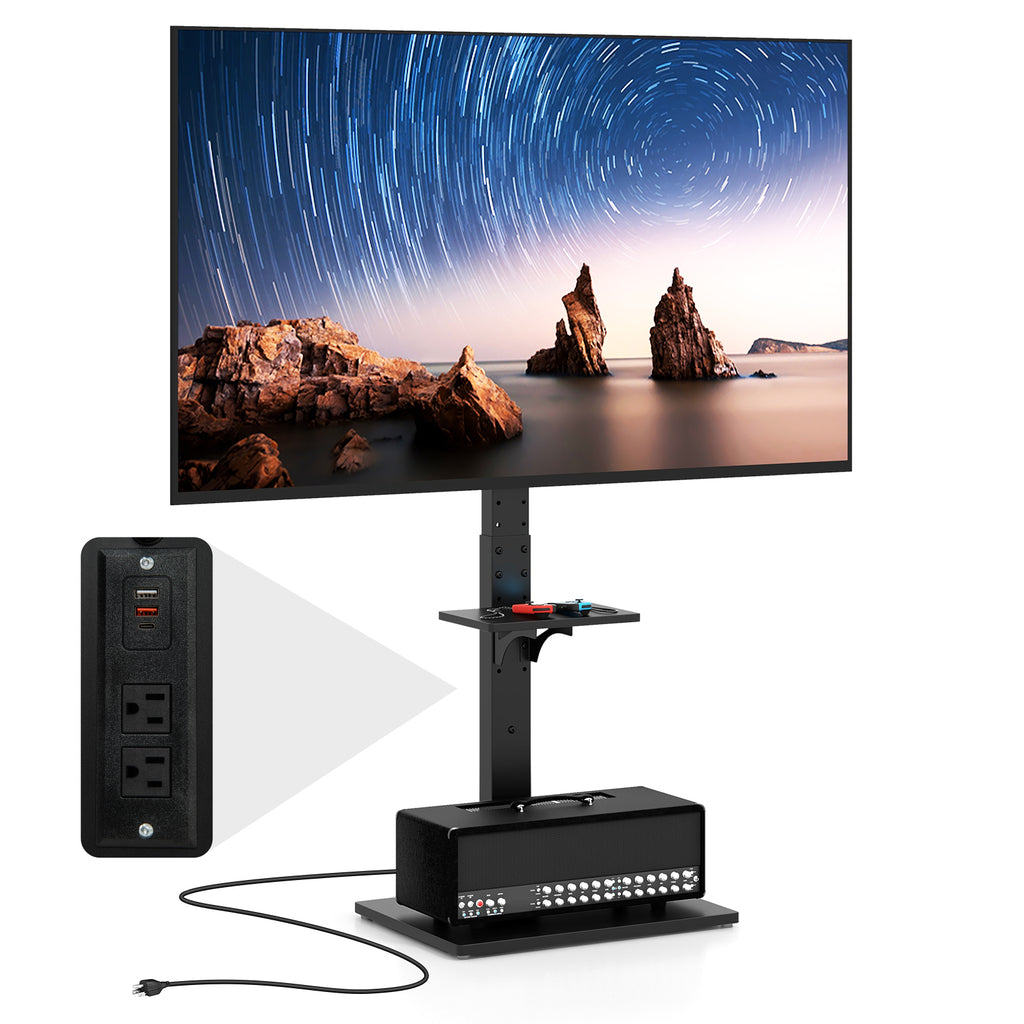 32-70" Floor TV Stand with Power Outlet & Adjustable Shelves