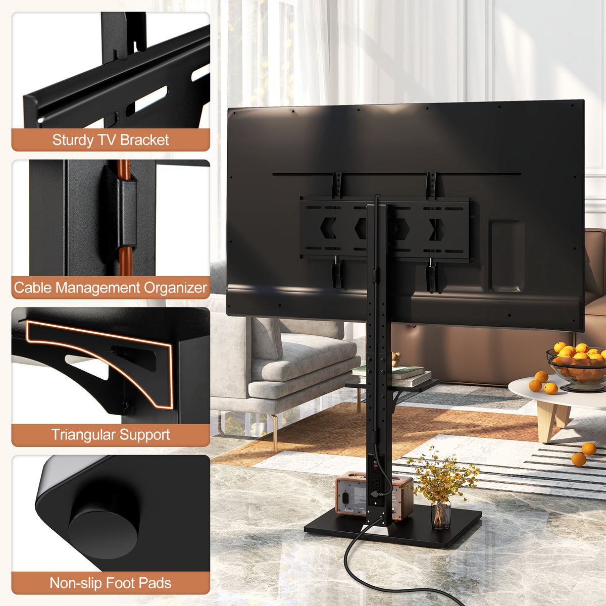 32-70" Floor TV Stand with Power Outlet & Adjustable Shelves