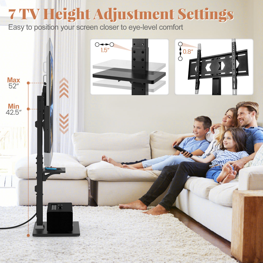 32-70" Floor TV Stand with Power Outlet & Adjustable Shelves
