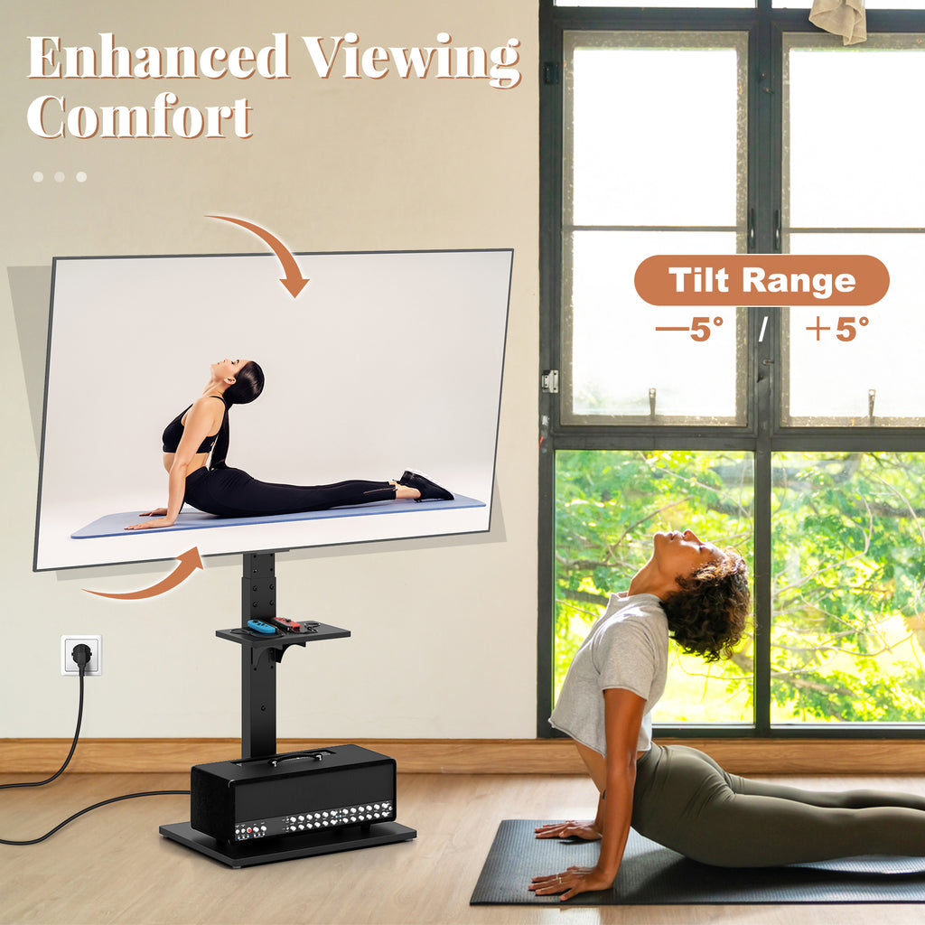 32-70" Floor TV Stand with Power Outlet & Adjustable Shelves