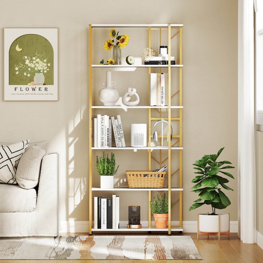6-Tier Bookshelf with Metal Frame & Anti-Tipping Kits - Rustic Brown