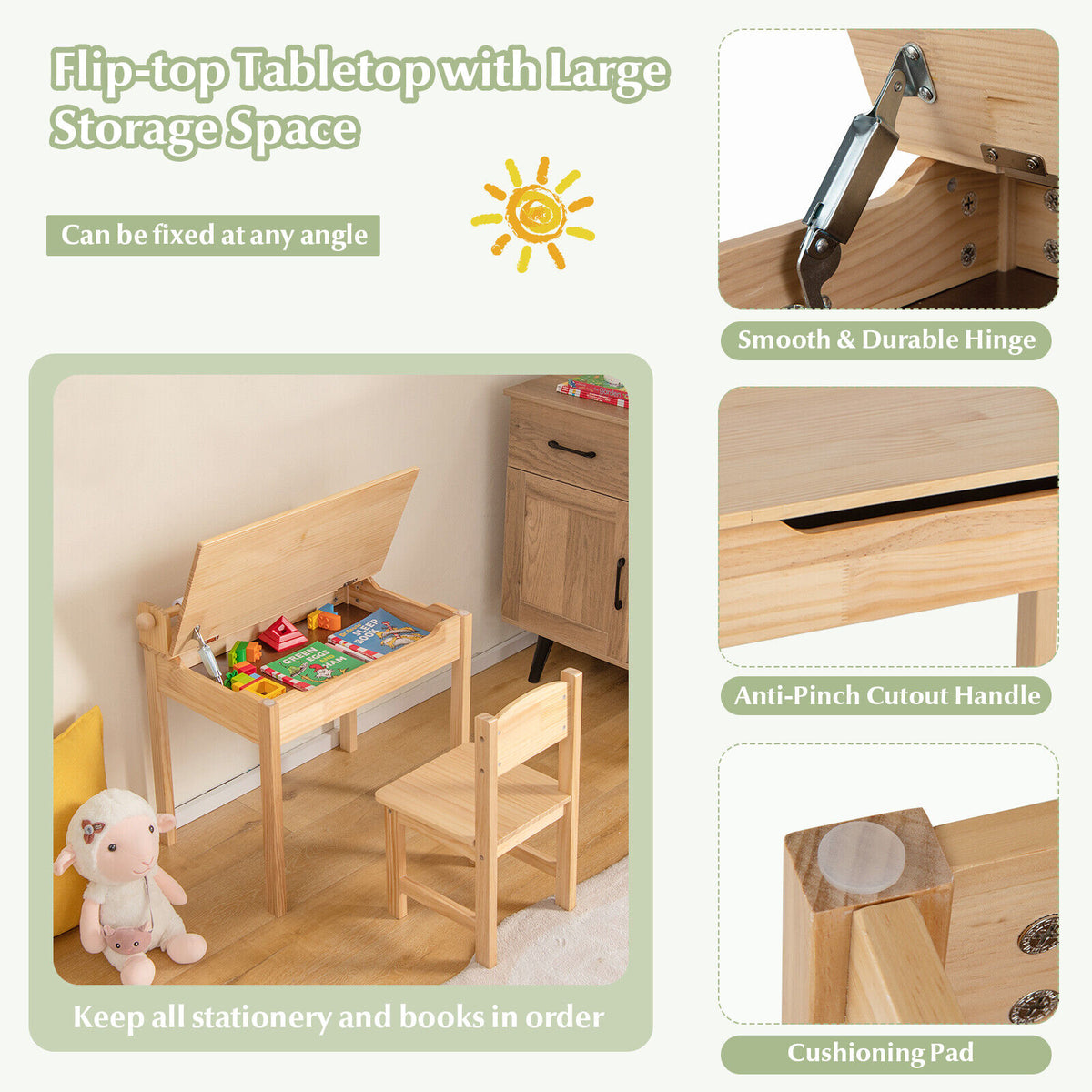 Multifunctional Toddler Activity Table and Chair Set with Paper Roll Holder - Natural Variation