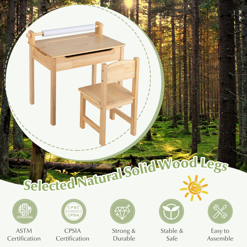 Multifunctional Toddler Activity Table and Chair Set with Paper Roll Holder - Natural Variation