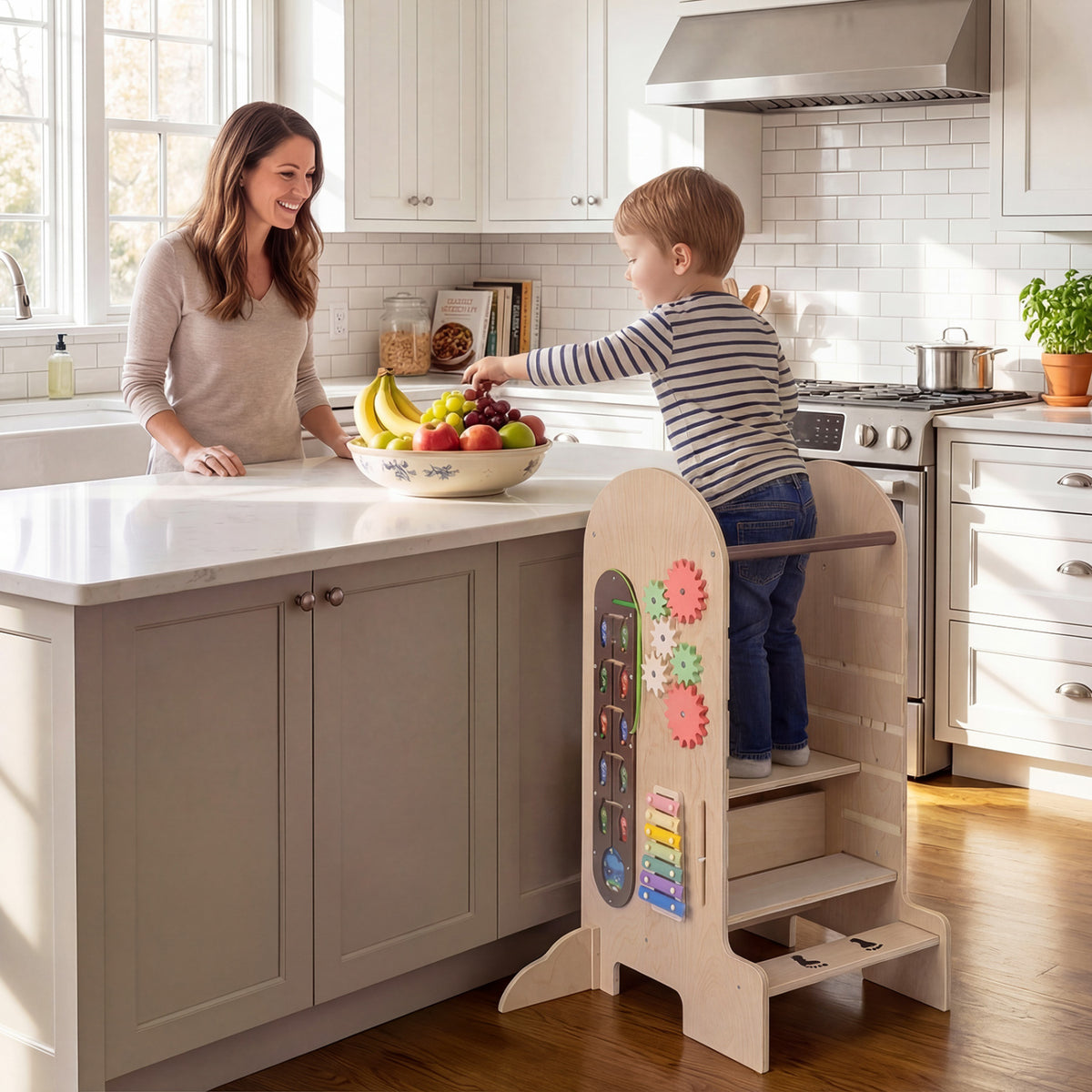 Kids Standing Tower with Chalkboard & Slide - Adjustable Height Toddler Step Stool