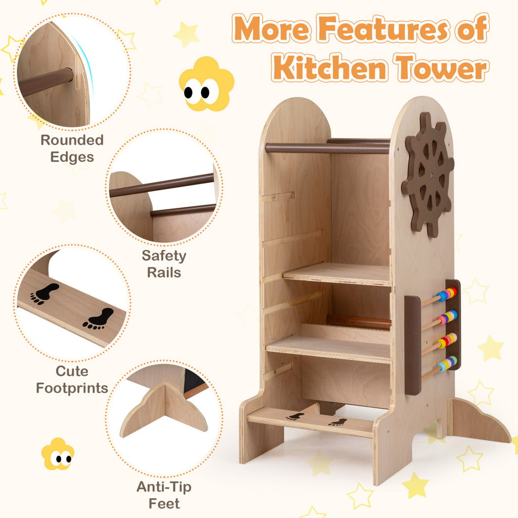Kids Standing Tower with Chalkboard & Slide - Adjustable Height Toddler Step Stool