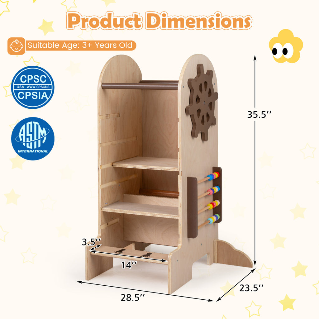 Kids Standing Tower with Chalkboard & Slide - Adjustable Height Toddler Step Stool