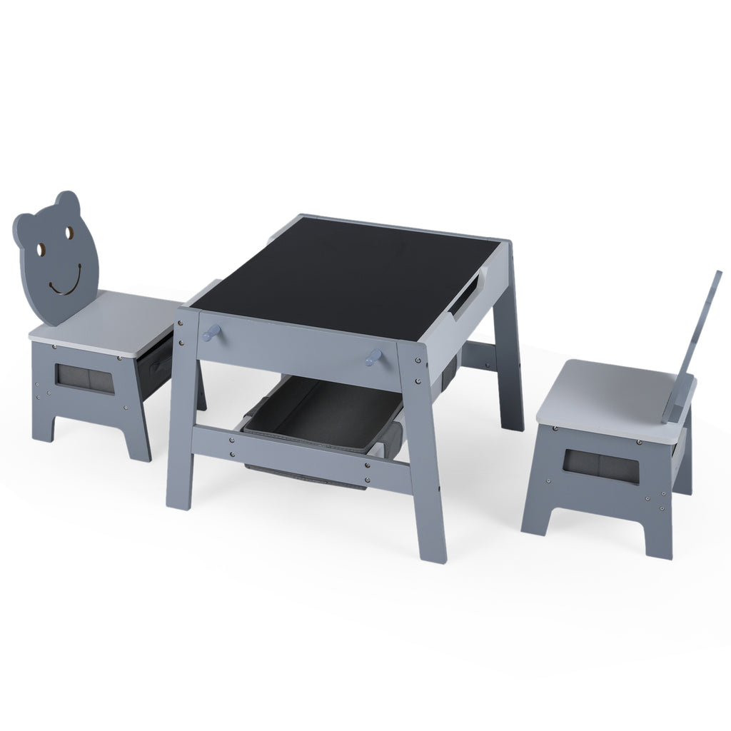 5-in-1 Toddler Art Desk Set with Reversible Chalkboard and Whiteboard - Gray