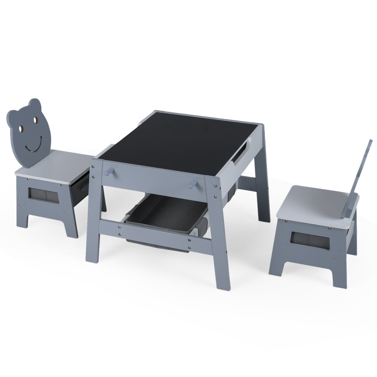 5-in-1 Toddler Art Desk Set with Reversible Chalkboard and Whiteboard - Gray