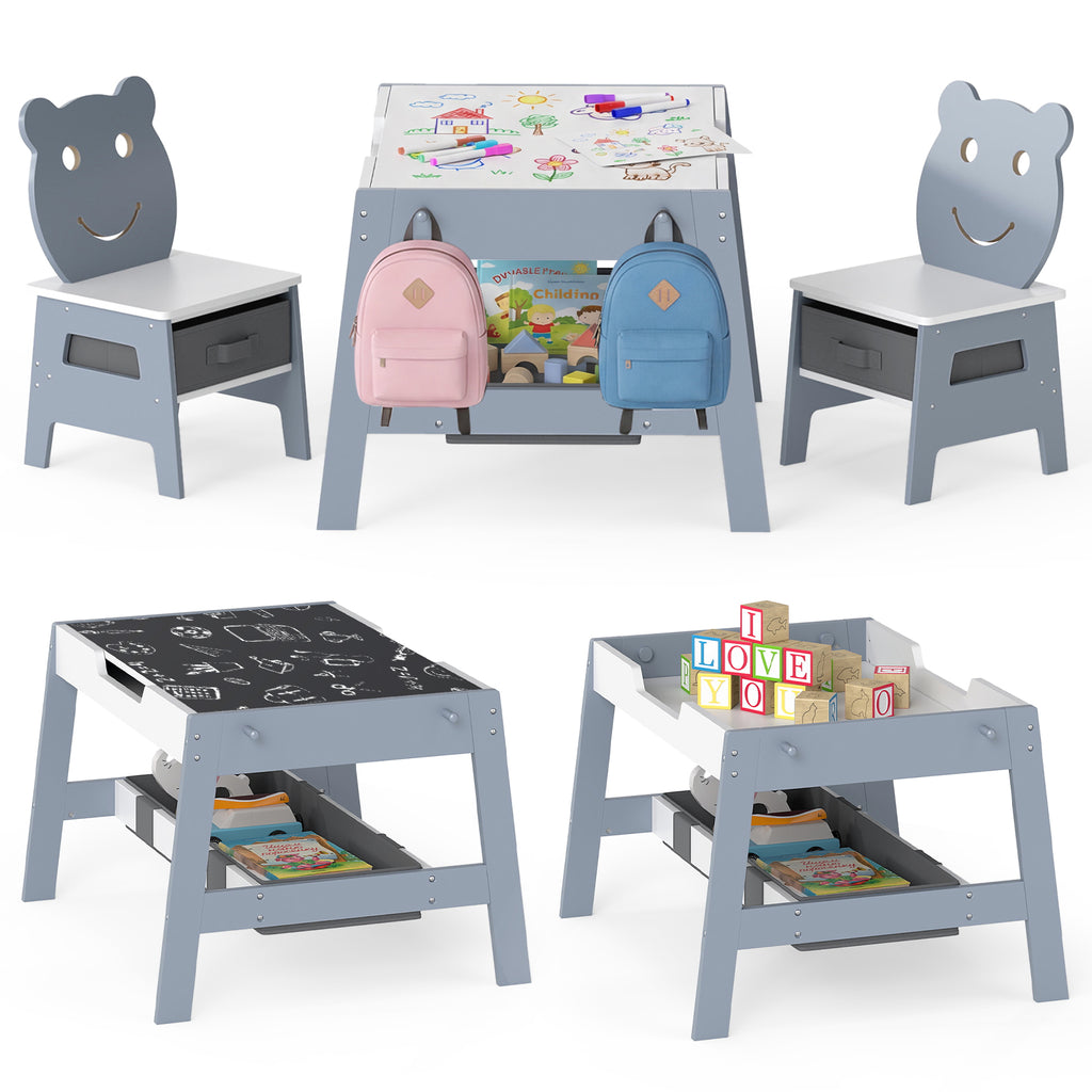5-in-1 Toddler Art Desk Set with Reversible Chalkboard and Whiteboard - Gray