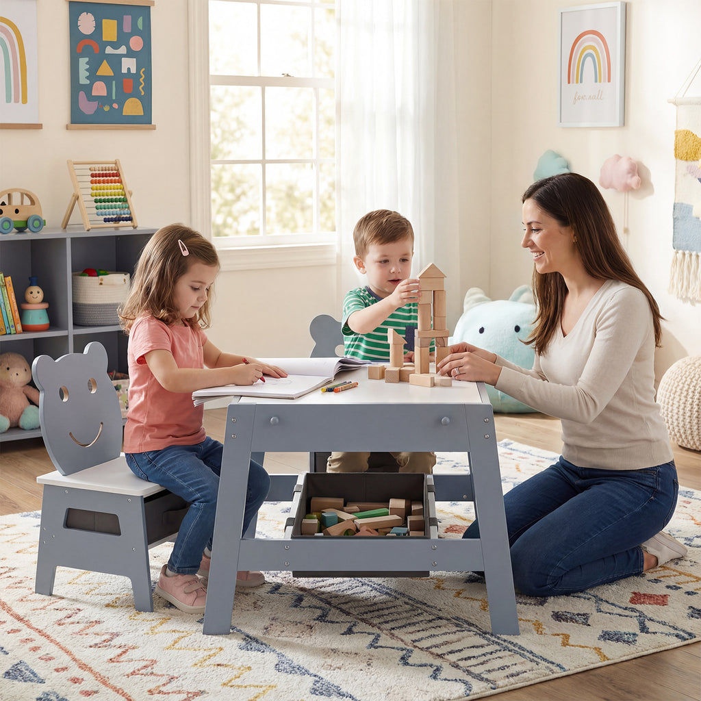5-in-1 Toddler Art Desk Set with Reversible Chalkboard and Whiteboard - Gray