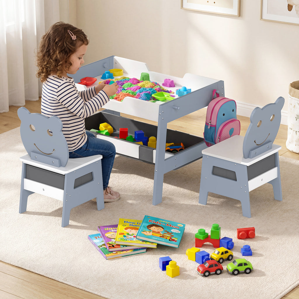 5-in-1 Toddler Art Desk Set with Reversible Chalkboard and Whiteboard - Gray