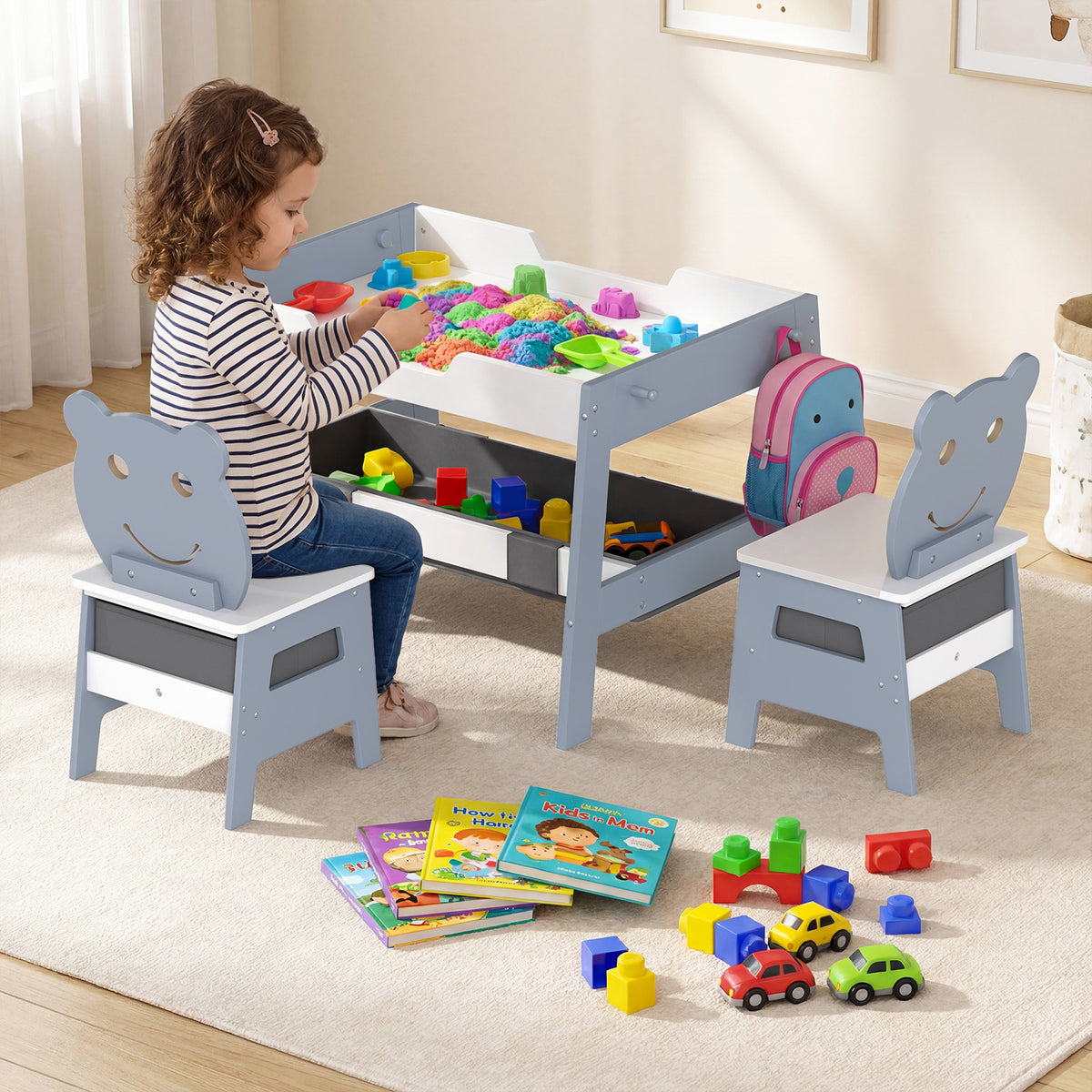 5-in-1 Toddler Art Desk Set with Reversible Chalkboard and Whiteboard - Gray
