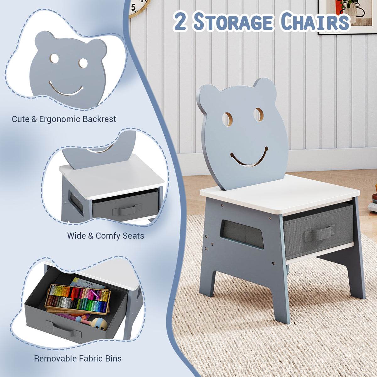 5-in-1 Toddler Art Desk Set with Reversible Chalkboard and Whiteboard - Gray