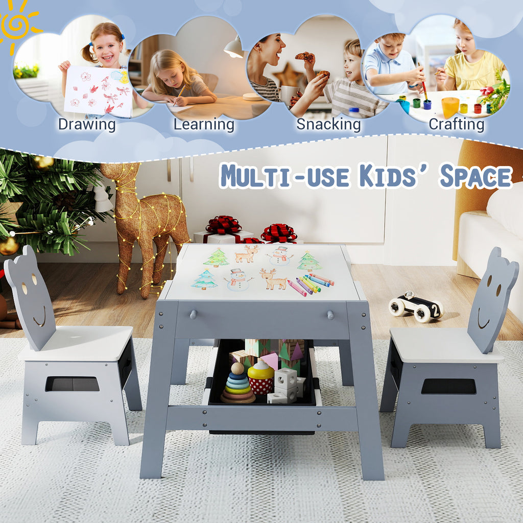 5-in-1 Toddler Art Desk Set with Reversible Chalkboard and Whiteboard - Gray