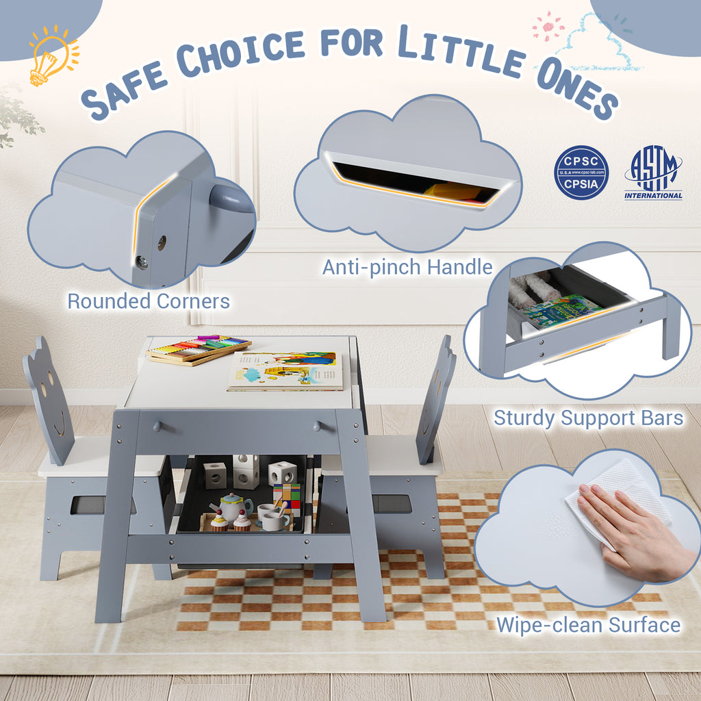 5-in-1 Toddler Art Desk Set with Reversible Chalkboard and Whiteboard - Gray