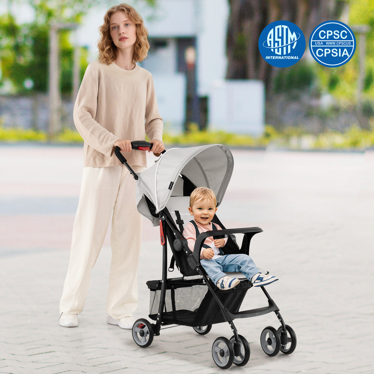 Toddler Compact Travel Stroller with Canopy & 2-Position Backrest - Gray