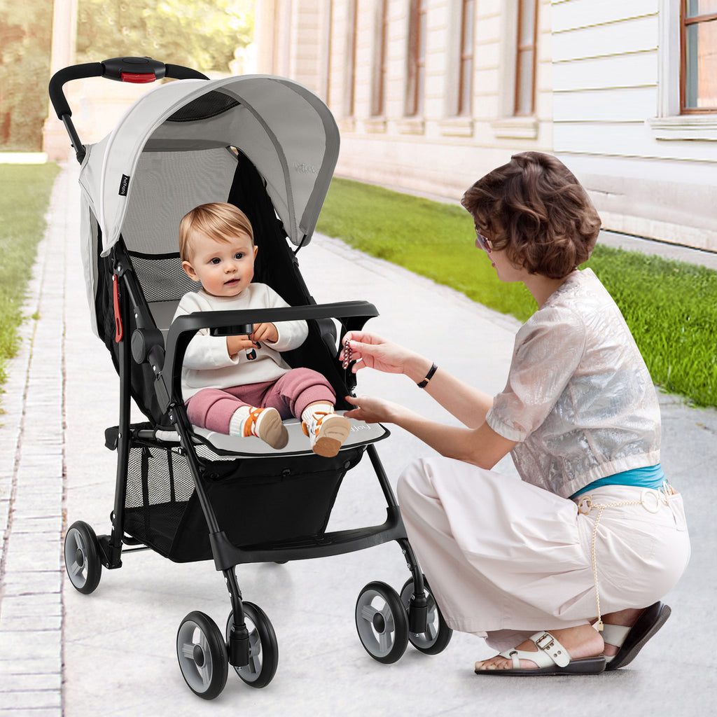 Toddler Compact Travel Stroller with Canopy & 2-Position Backrest - Gray