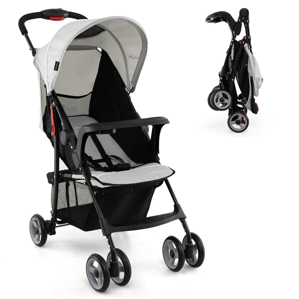 Toddler Compact Travel Stroller with Canopy & 2-Position Backrest - Gray