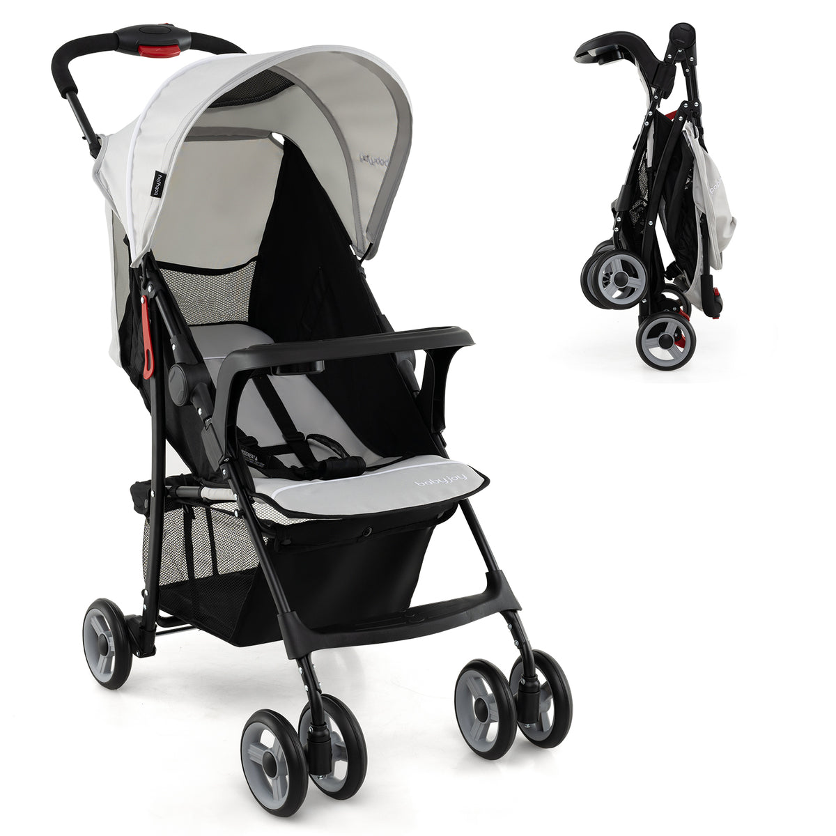 Toddler Compact Travel Stroller with Canopy & 2-Position Backrest - Gray