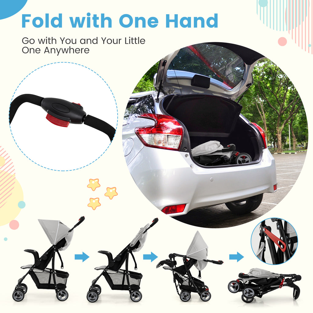 Toddler Compact Travel Stroller with Canopy & 2-Position Backrest - Gray