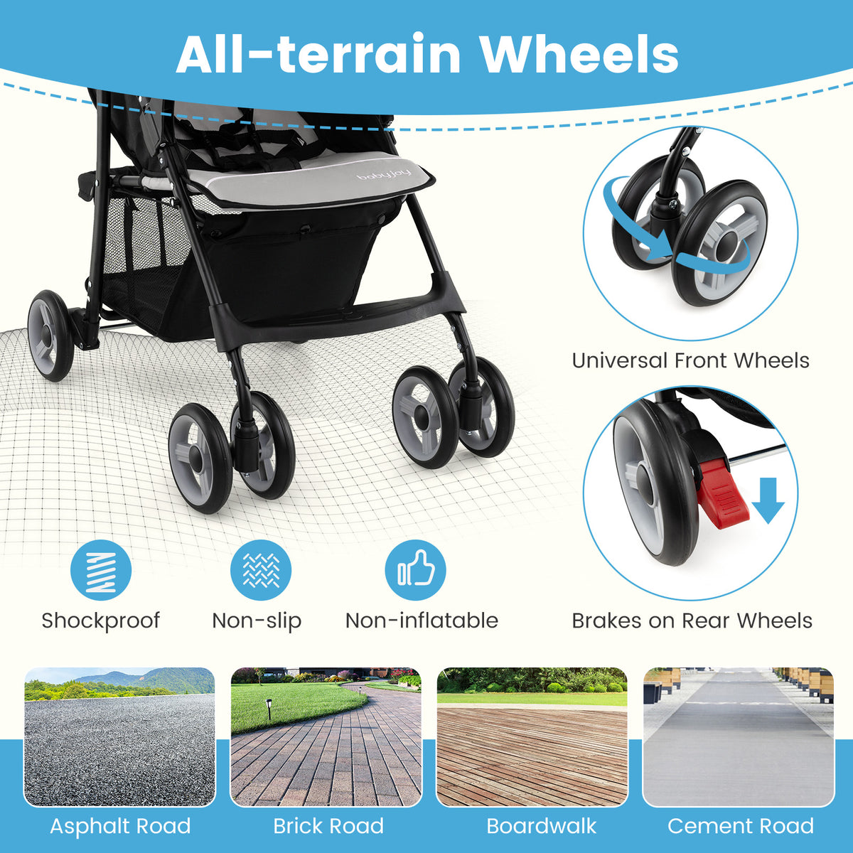 Toddler Compact Travel Stroller with Canopy & 2-Position Backrest - Gray