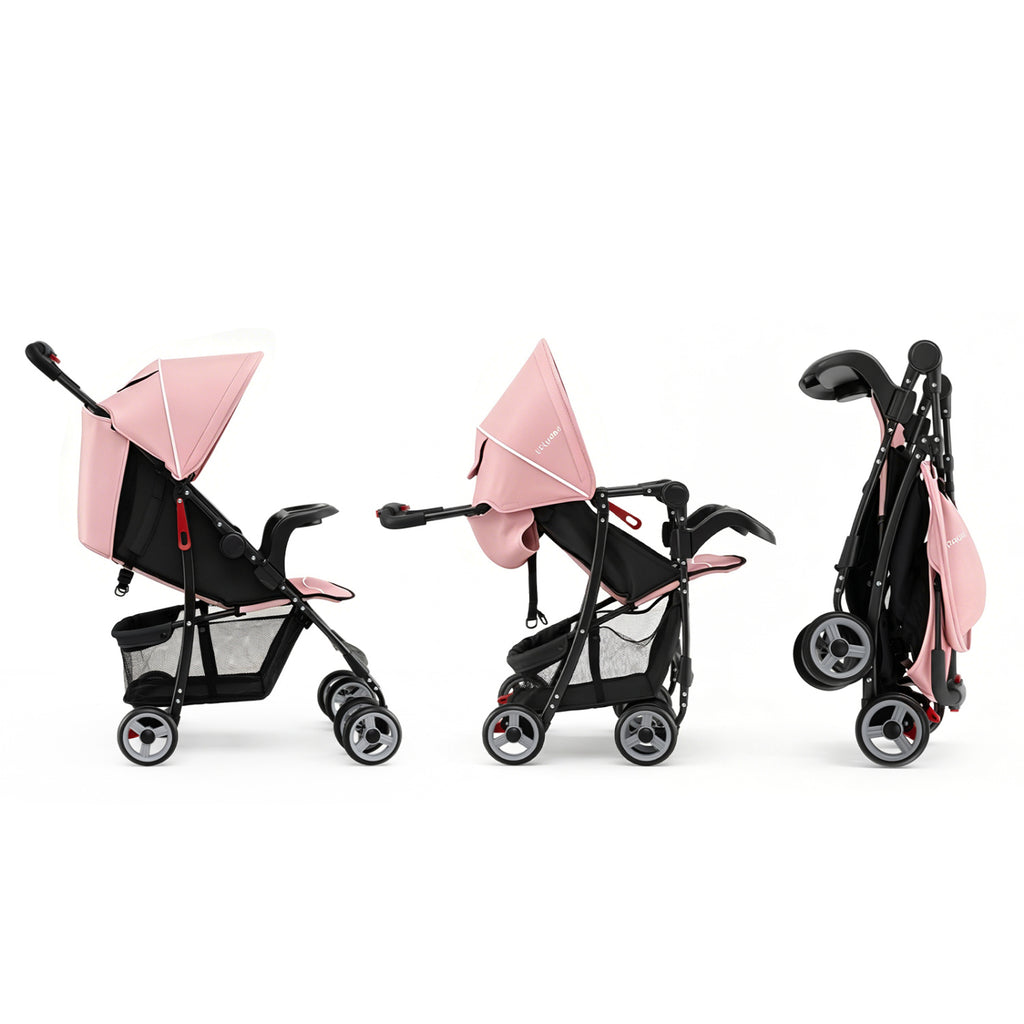 Toddler Compact Travel Stroller with Canopy & 2-Position Backrest - Pink
