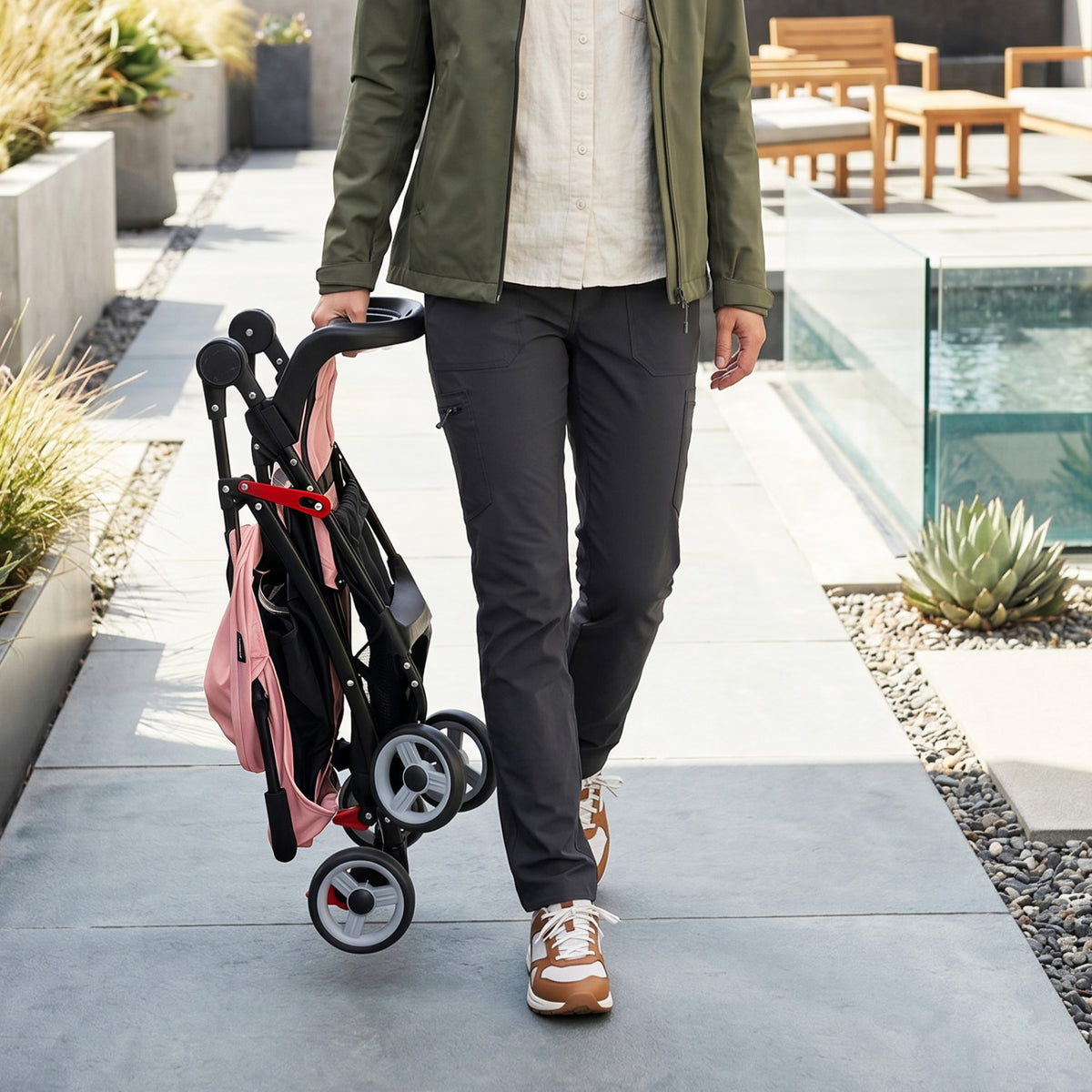 Toddler Compact Travel Stroller with Canopy & 2-Position Backrest - Pink