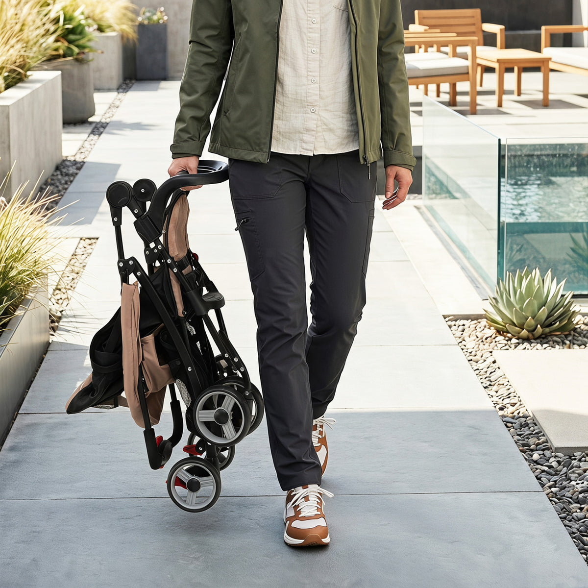 Toddler Compact Travel Stroller with Canopy and Adjustable Backrest - 2 Positions, Brown