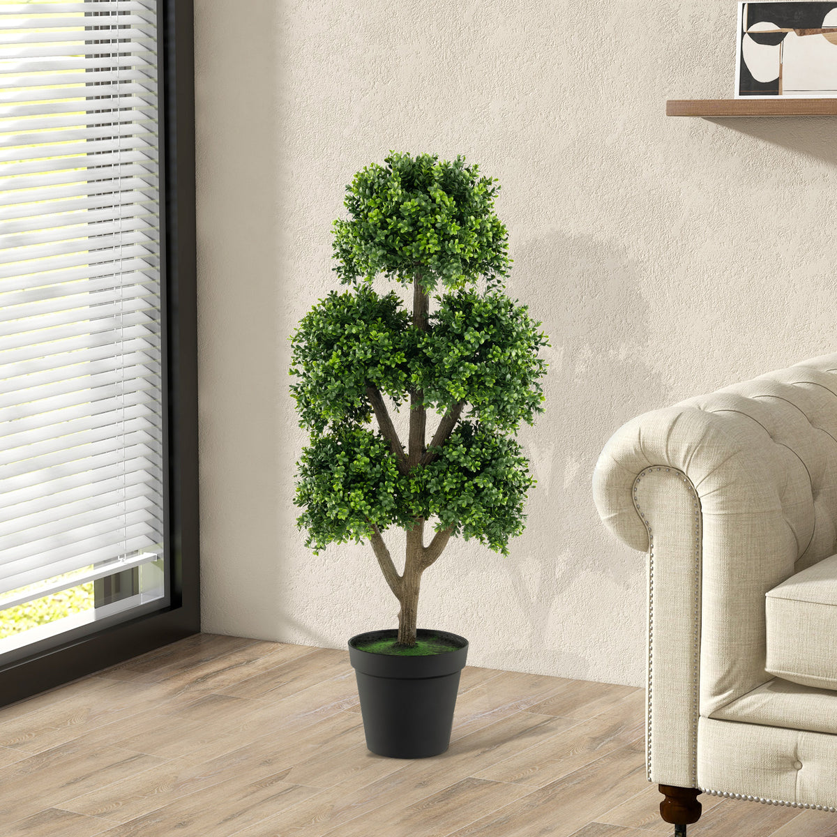 45 Inch Artificial Boxwood Topiary Tree - Faux Greenery for Home & Office