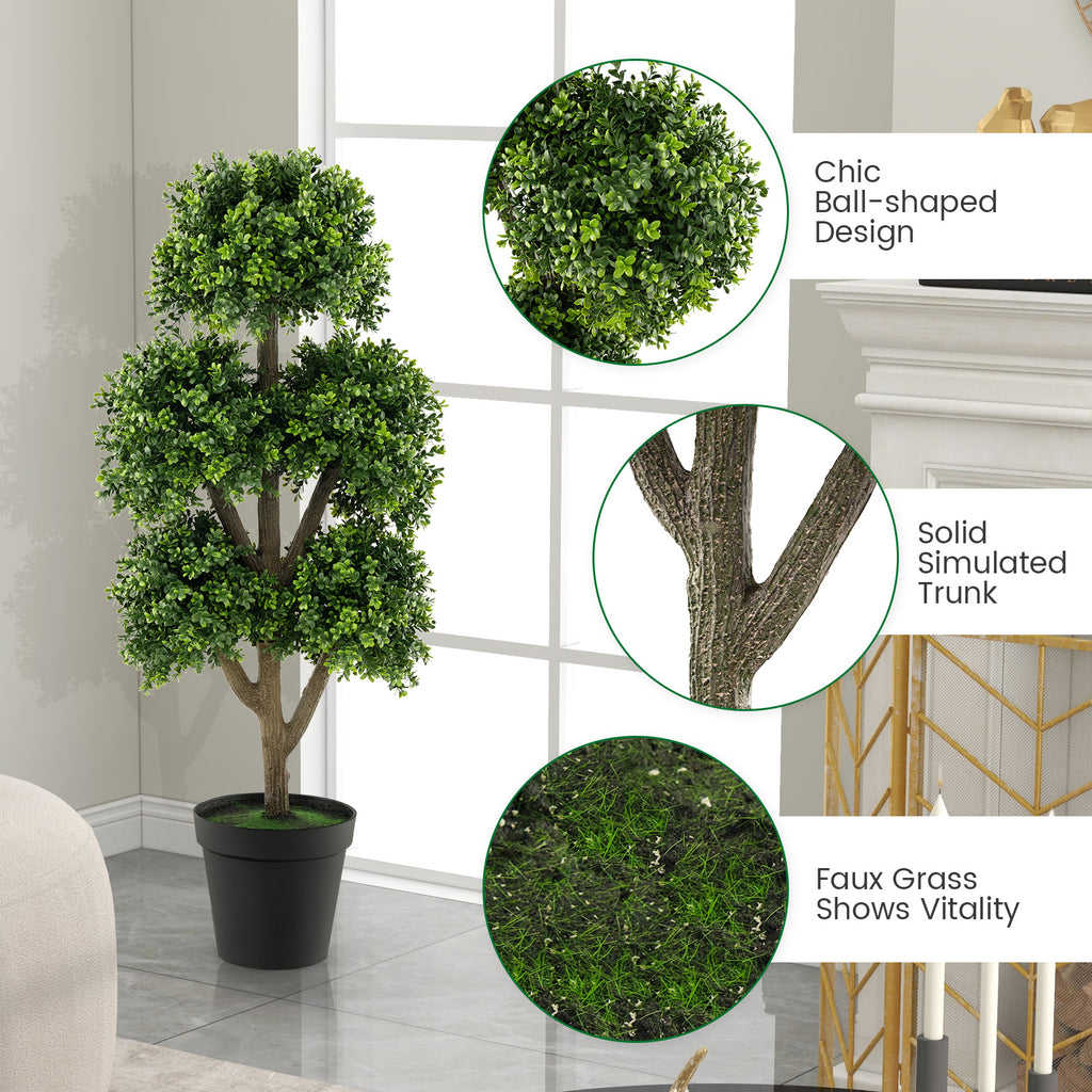 45 Inch Artificial Boxwood Topiary Tree - Faux Greenery for Home & Office