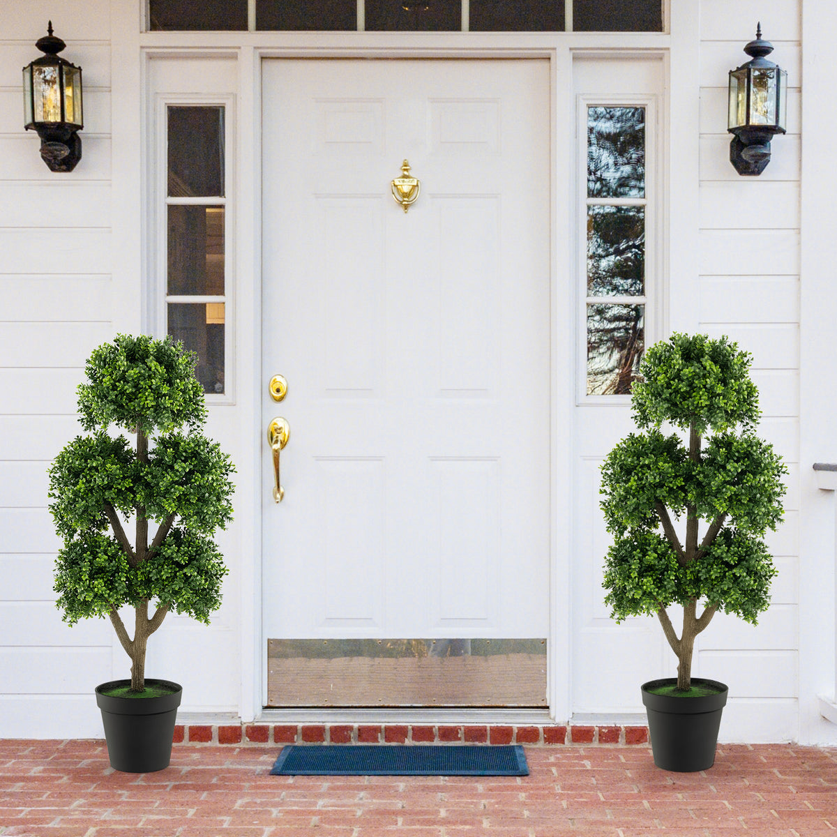 45 Inch Artificial Boxwood Topiary Tree - Faux Greenery for Home & Office