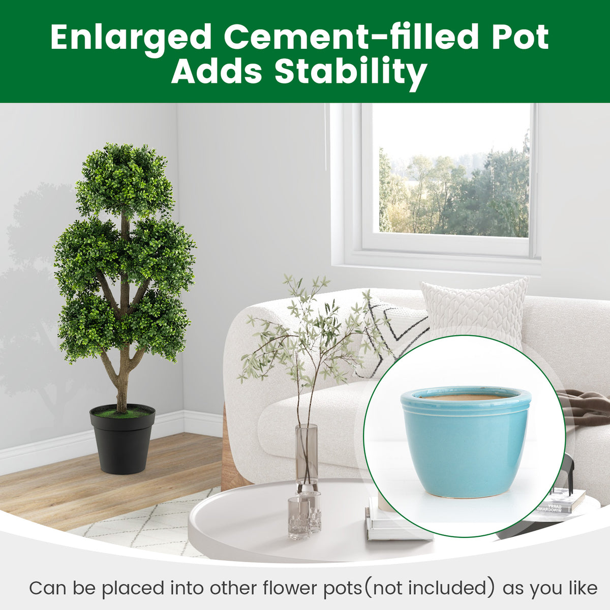 45 Inch Artificial Boxwood Topiary Tree - Faux Greenery for Home & Office