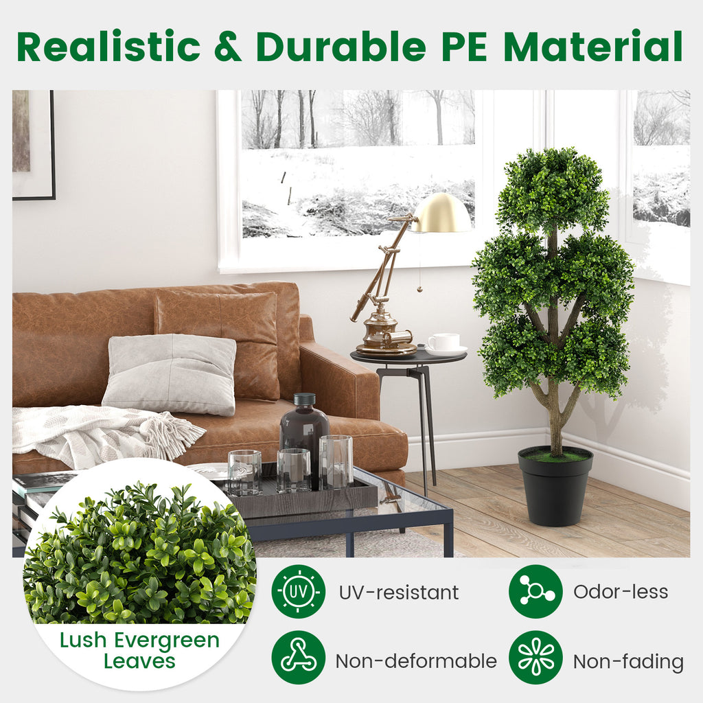 45 Inch Artificial Boxwood Topiary Tree - Faux Greenery for Home & Office