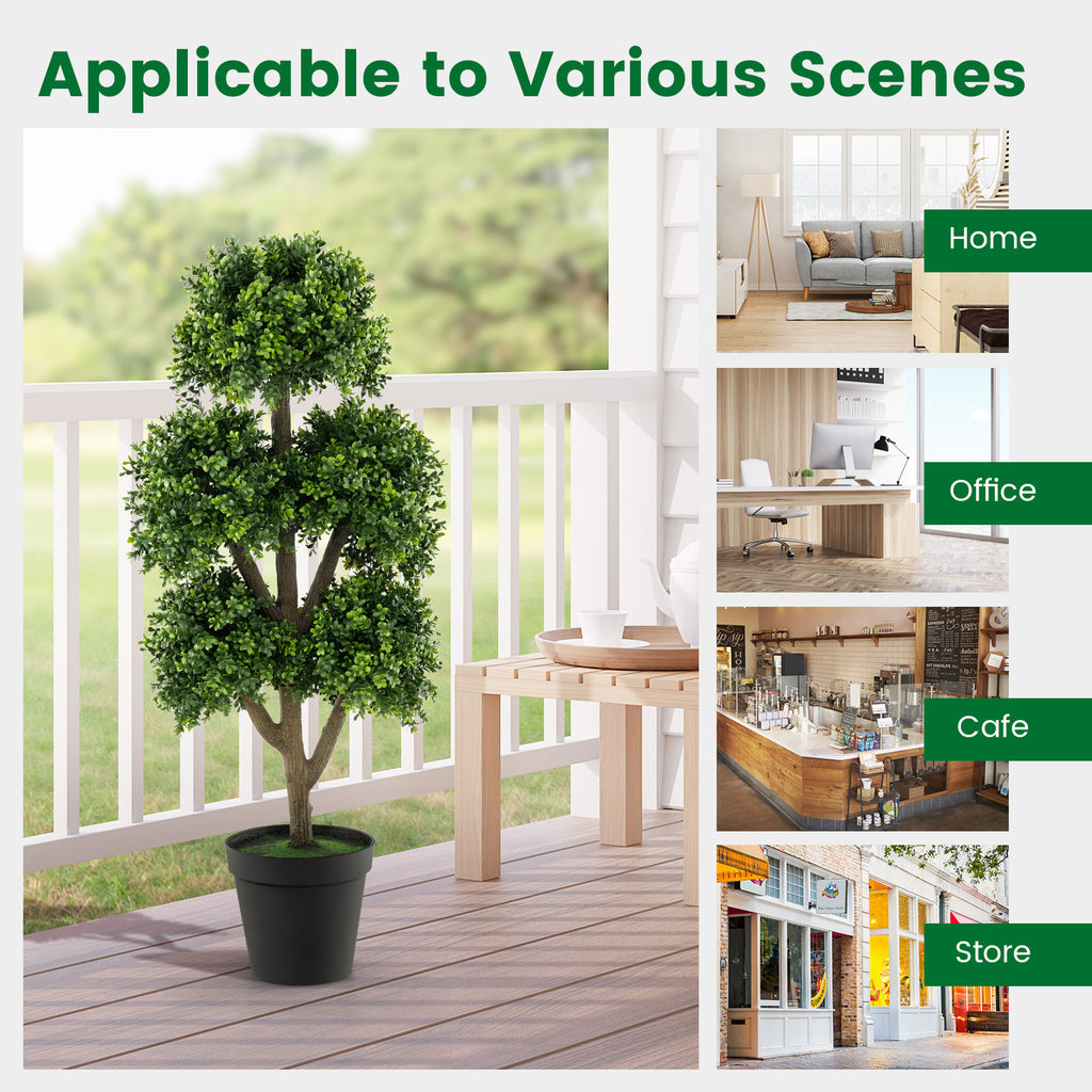 45 Inch Artificial Boxwood Topiary Tree - Faux Greenery for Home & Office