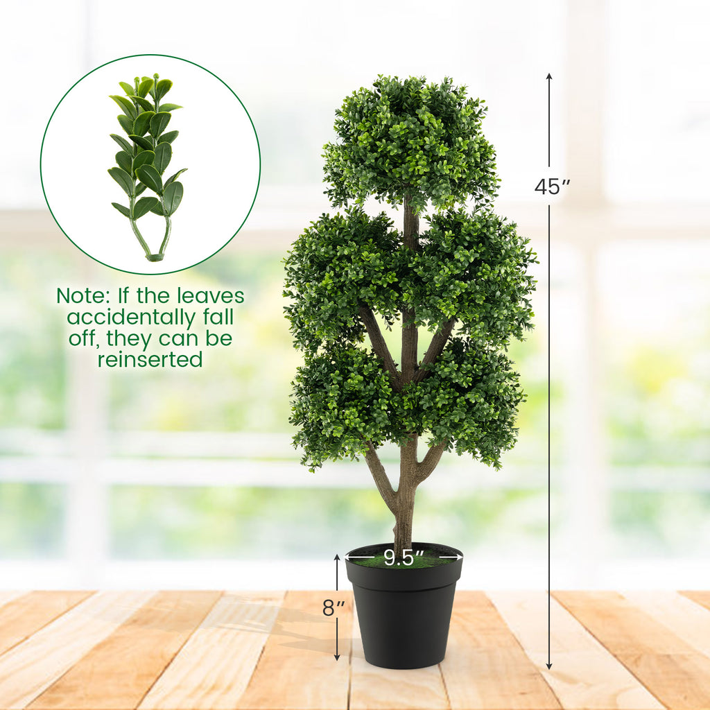 45 Inch Artificial Boxwood Topiary Tree - Faux Greenery for Home & Office