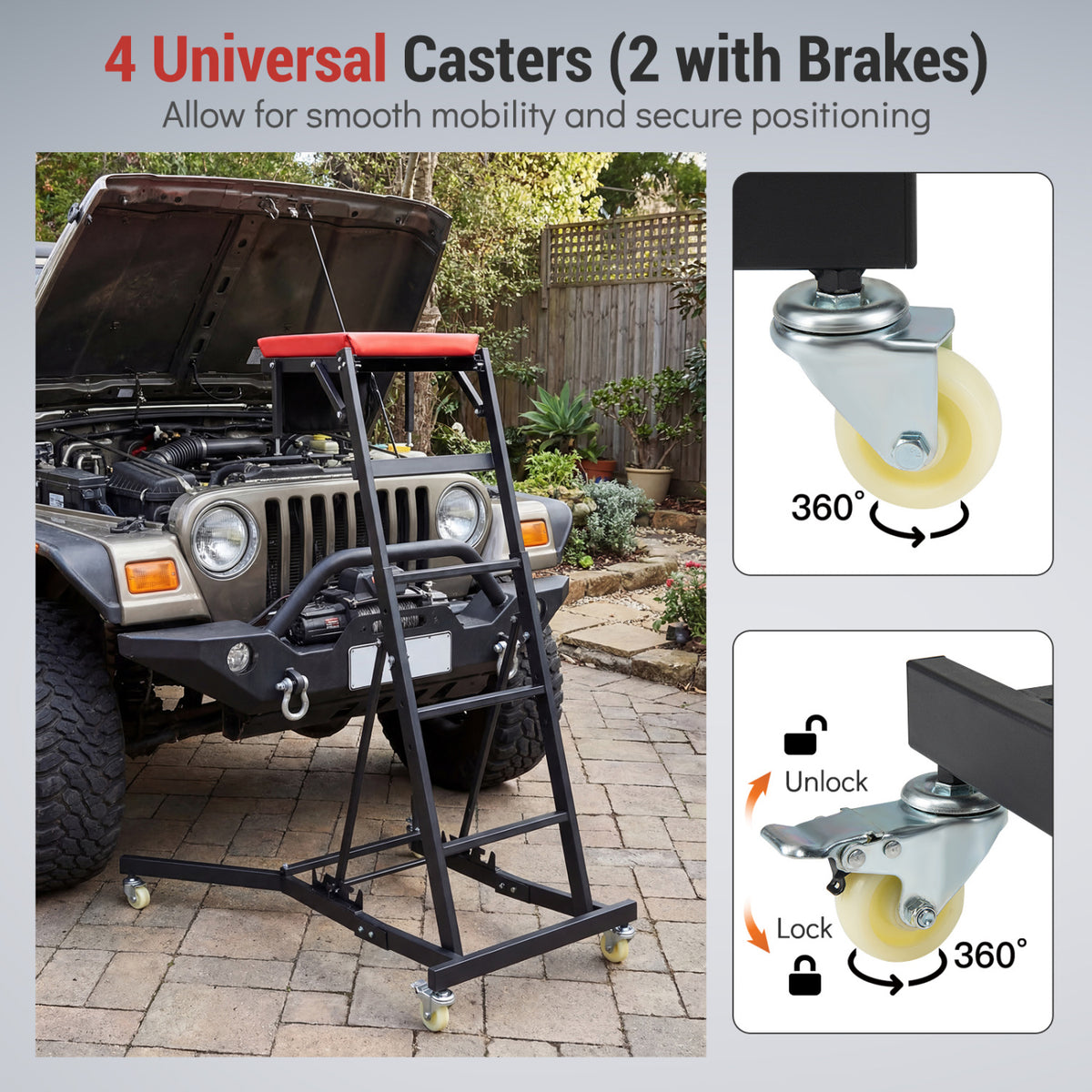 Automotive Engine Creeper - 400 lbs Capacity, Adjustable Height 42-69"